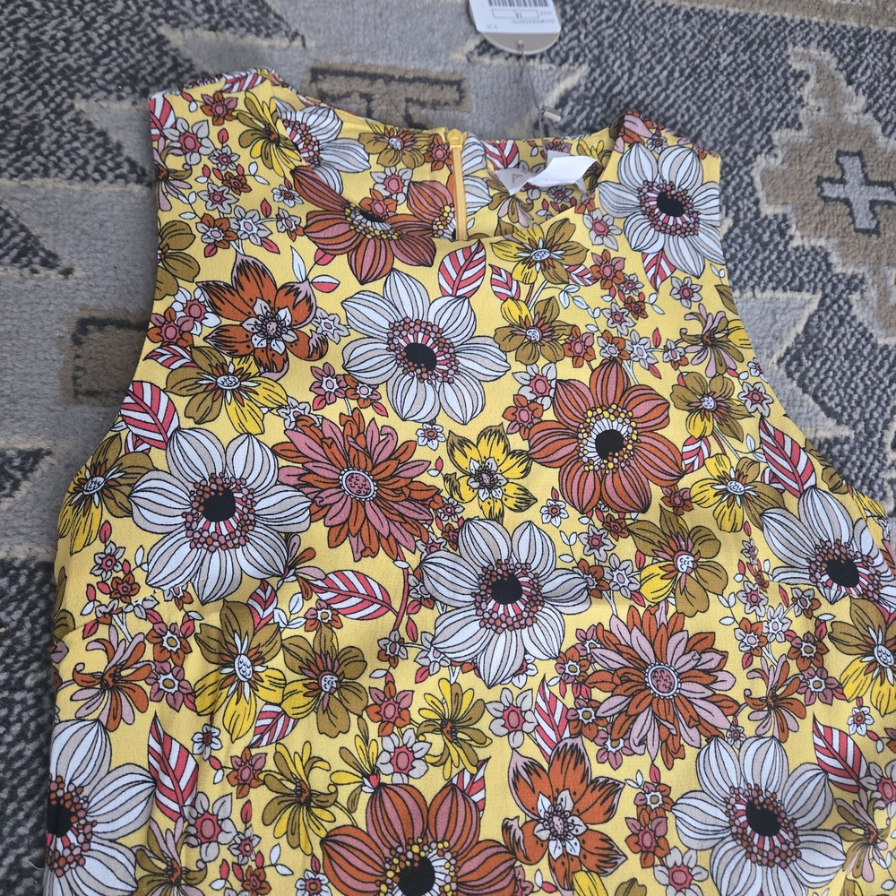 APRICOT Floral Yellow Mini Dress | Retro Daisy Print Sleeveless A-Line NWT - Picture 5 of 8